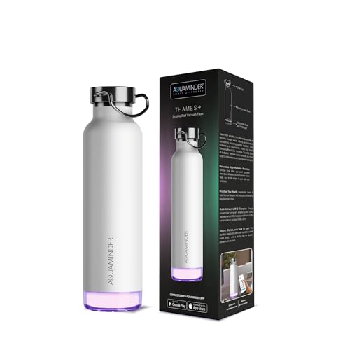 Image of Aquaminder Smart Water Bottle | RGB LED Glow & Timer Hydration Reminder with BT Mobile Phone Connection, Thames with App 600 ML|BIS Certified Made in India Smart Water Bottle (OffWhite)