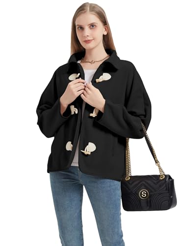 Womens Soft Polar Fleece Jacket Lightweight Long Sleeve Horn Button Warm Shacket Coat Comfortable Outerwear