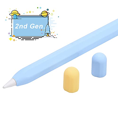 AntetekCompatible with Apple Pencil 2nd Generation Case for iPencil, Light Pen Skin Case Cover Soft Protective iPad Pencil Grip Holder with 2 Pen caps Thin Case Silicone Anti-Scratching Case (Blue)