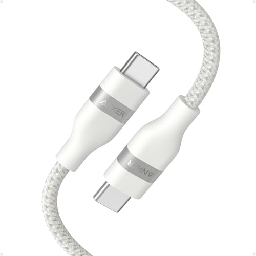 Anker Câble USB-C, 240W Tressé Upcyclé usb-c vers usb-c, Chargeur Type C Rapide, Câble pour iPhone 16/16 Pro / 16 Plus / 16 ProMax, MacBook Pro, iPad Pro/Air 4, Galaxy S23 et autres(0,9m, Blanc)