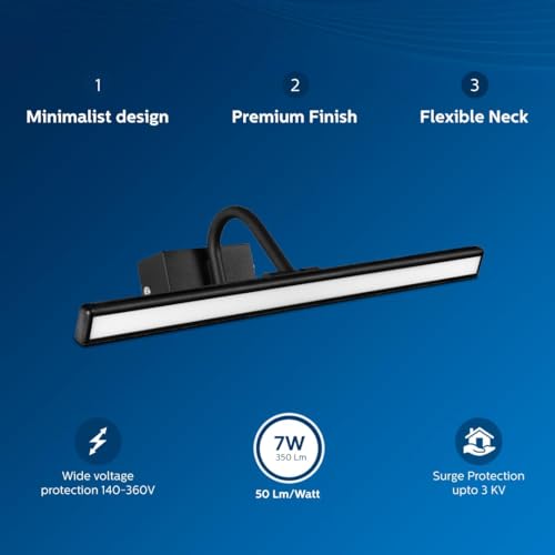 Image of PHILIPS 7-Watts Moonglade Black Picture Light | Picture Light For Display | Warm White | Pack of 3