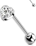 OUFER Titanium Tongue Piercing Jewelry, 14G Internally Thread Tongue Rings for Women, Clear CZ Heart Shaped Body Piercing Jewelry-16mm