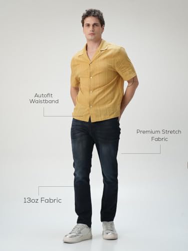 Image of Minus One Slim Fit Stretchable Mid Rise Jeans for Men | Mens Denim Cotton Pants | Stylish Ankle Length Jean
