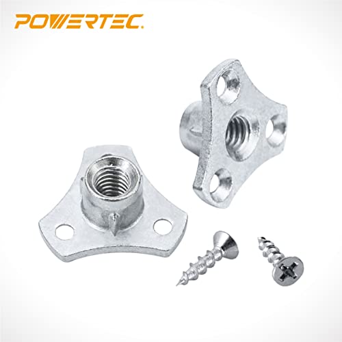 POWERTEC 5/16-18 T Nuts, 8 Pcs | Screw-On Tee Nuts for Bolts and Stem Caster Wheels – Threaded Inserts for Wood Working, Rock Climbing Holds and Furniture | 1/2" Length (QTN1108)