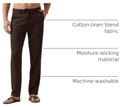 Image of Willit Men's Linen Pants Casual Lightweight Drawstring 29 inch 30 inch 32 inch