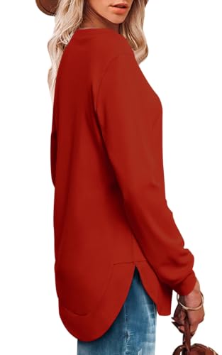 Image of OFEEFAN Womens Sweatshirt Crewneck Long Sleeve Shirts High Low Tops Curved Hem