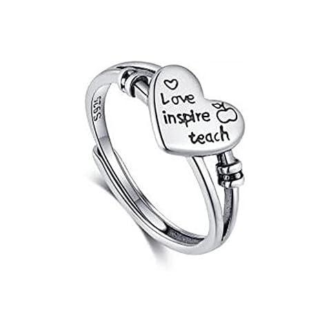 925 Sterling Silver Ring Women's Girl Ring Open Adjustable Ring Anxiety Decompression Ring Valentine's Day Jewelry Gift A,925 Silver Cover