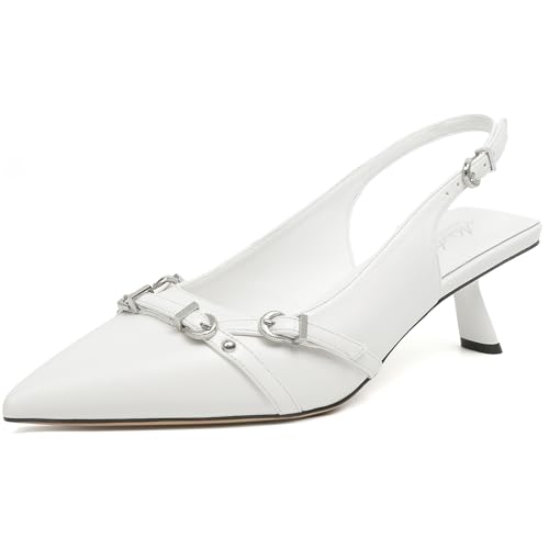 Image of Mostrin Kitten Heels for Women Pointed Toe Pumps Patent Leather Low Heel Slingback Heels with Buckle Dress Shoes for Dating Party Working