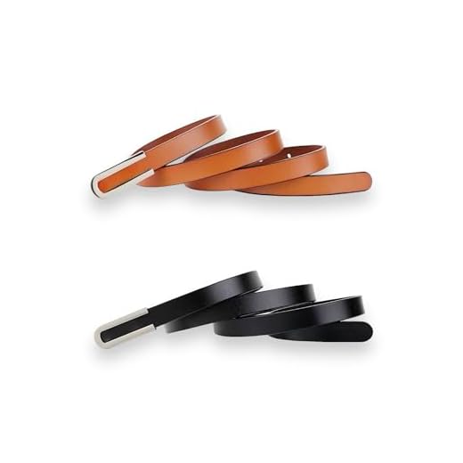 Cinto feminino moderno, fino, macio, de couro legítimo, cinto de cintura fina, prata, cromo, fivela de liga, Pacote com 2, preto e laranja-marrom, For Waist 30"- 36", Women Size M-L, 6-8