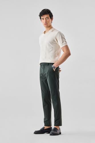 Image of SNITCH Men Casual Trousers | Slim Fit Mid Rise Solid Design | Durable Cotton Blend & Smooth Texture for Office & Everyday Wear |Dark Green