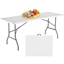 6 Foot Foldable Table, Heavy Duty Portable Rectangular Plastic Folding Table with Built in Carrying Handle for Party Wedding BBQ Display Outdoor Use - White