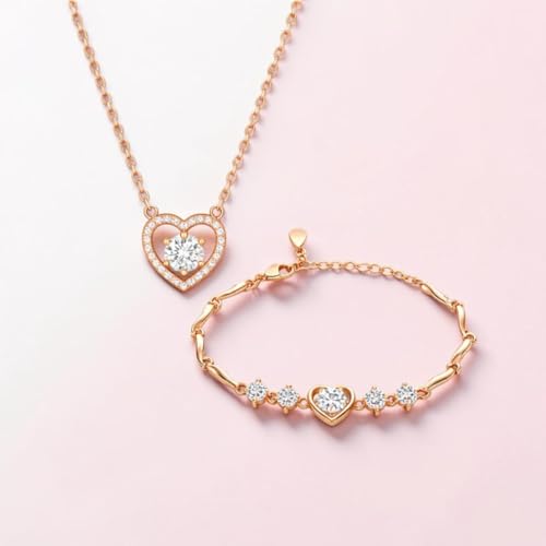 Image of Nilu's Collection Rose Gold And Silver Plated Heart Shape Jewellery Set For Women