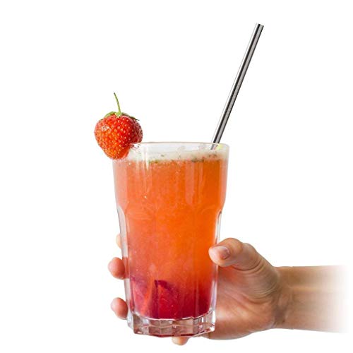 Image of Expresso - New Set of 4 Reusable Stainless Steel Drinking Straws 10.5'' (4 Straight & 1 Cleaning Brushes) - BPA Free Metal, Thick, Long, Dishwasher Safe - for Smoothies, Tumblers, Travel & More