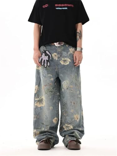 Men’S Floral Print Jeans Y2k Jeans Streetwear Pants2