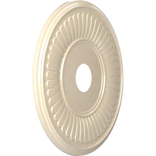Image of Ekena Millwork CMP19BEEPE Berkshire Thermoformed PVC Ceiling Medallion (Fits Canopies up to 8 3 /8 inch), 19 inchOD x 3 1 /2 inchID x 1 inchP, Universal Metallic Pearl Mist