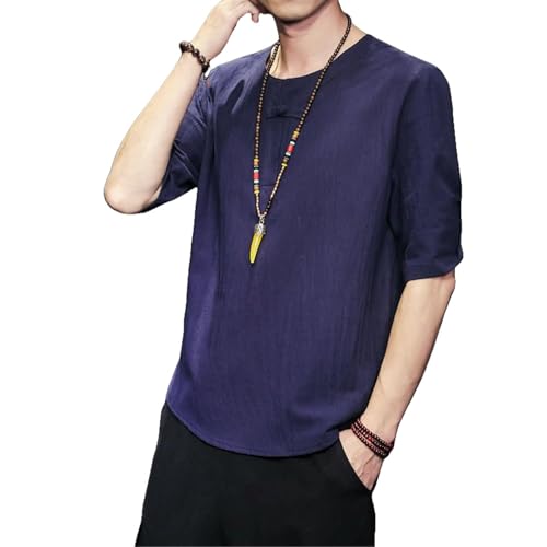 Chemise été lin et coton homme coupe ample à manches mi-longues