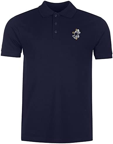 Polo Shirts for Men Praying Hands with Cross Embroidered Short