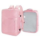 SUOCO Travel Vacuum Backpack, 60L Seal Compression Air Vac Bag Back Pack with Travel Pump, Carry On Suitcase Luggage Flight Approved for Men Women Personal Item, Pink