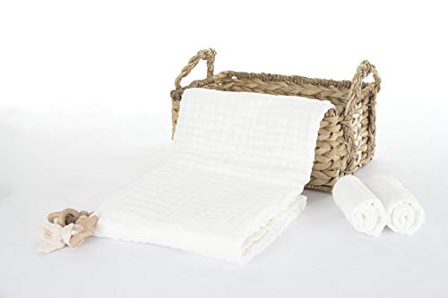 Bamboocart Baby Towels Set - 1 x Large Muslin Cotton Baby Bath Towel and 2 x Baby Washcloths - Soft and Absorbent Baby Girl or Boy Towels - Cute Fast-Drying Baby Towels for Newborn, Infant, Toddler