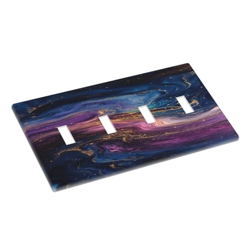 Decorative Switch Covers Plate Abstract Purple Blue Gold Marble Texture 4 Gang Wall Plate Oversized Quad Toggle Light Switch Plate Jumbo Faceplate for Bathroom Bedroom Decor