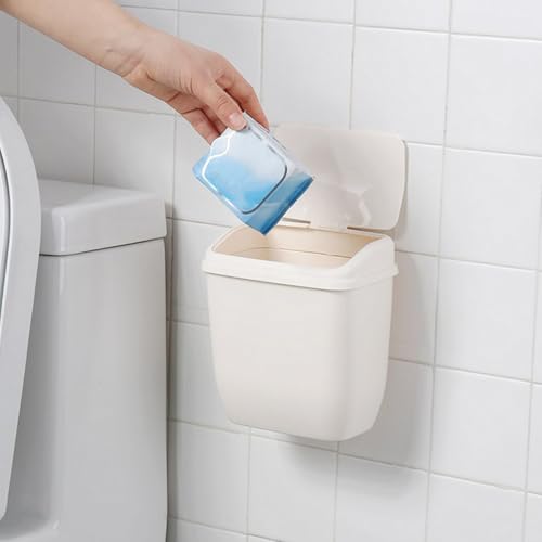 Caneca de basura pequeña blanca para cocina con tapa y colgante miniatura 6