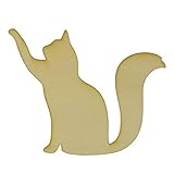 Unfinished Cat with Raised Paw Wood Cut Out Available in a Variety of Sizes and Thicknesses (1/8” Thickness, Small 5' x 4' (Package of 10))