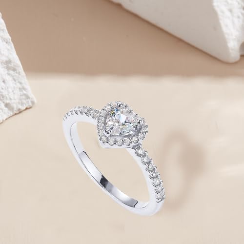 Silver Plated Halo Ring - Stunning Heart Design with 8 Heart and 8 Arrows Cubic Zirconia, Perfect as a Promise or Fashion Ring for Wom3