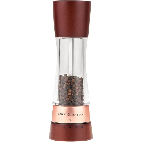 Image of Cole & Mason Derwent Pepper Mill - Gourmet Precision Pepper Grinder - Refillable Seasoning and Spice Tools - Adjustable Black Peppercorn Grinder Settings - Rose Gold