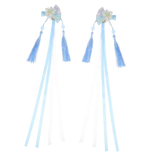 BAZEITFLOW 2個和風扇子デザインの花と流し飾り付きヘアクリップ 女性向け可