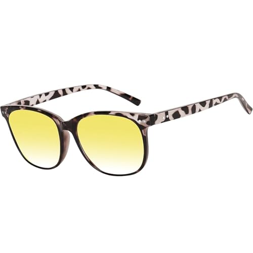 Night Vision Glasses for Women – Polarized Yellow Tinted Driving Glasses for Nighttime, Anti-Glare Lightweight Sunglasses with Leopard Frame for Night Driving, Rain & Fog