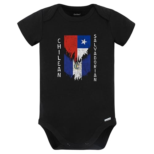 Really Awesome Shirts Chilean Salvadorian Flags Ripped Torn Chile El Salvador Baby Bodysuit (Black)