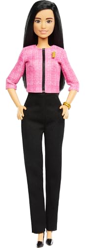Image of Barbie Careers Doll & Accessories, Future Leader with Black Hair Wearing Outfit with 2 Golden Bracelets & “B” Pin, Includes Sticker for Kids