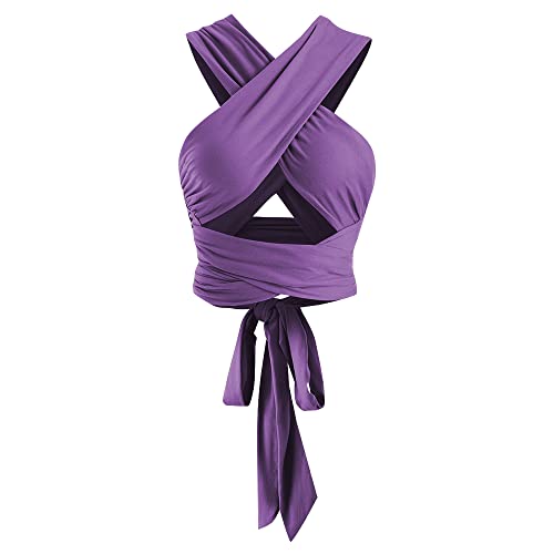 ZAFUL Womens Ribbed Halter Crop Top Ruched Lace-up Cropped Cami Bandana Top Criss Cross Wrap Print Tank Top