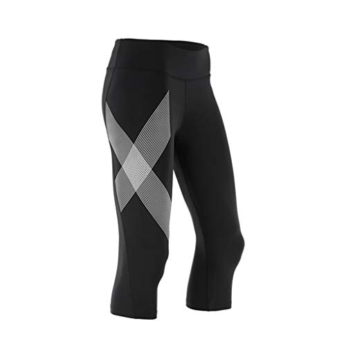 Yijiayu Women's waist compression exercise cropped pants running fitness breathable and quick-drying professional sports tight yoga pants elastic hip (Color : BLACK, Size : XS)