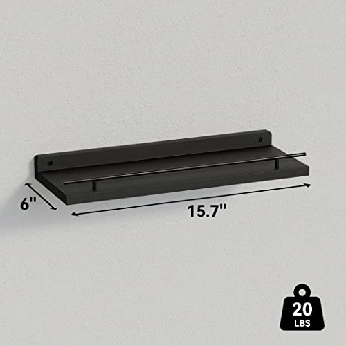 Wopitues Floating Shelves With Black Metal Guardrail, Shelves For Wall Decor Set Of 3, Wall Shelves For Bedroom, Bathroom, Kitchen, Living Room, Plants, Picture Frames, Art- Black #TOP2
