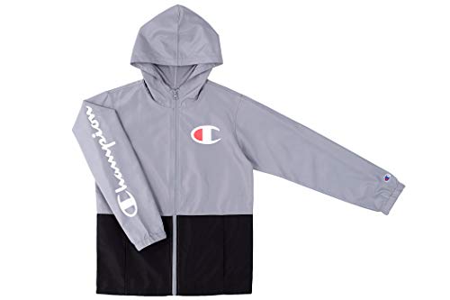 Champion Kids Boys Windbreaker Jacket with Hood (Youth Large, Concrete/Black)