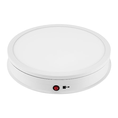 Plateau tournant électrique - Plateau tournant - 42 cm - 50 kg - Rotation à 360° - Lumière LED - Télécommande - Affichage de bijoux - Blanc - 100-240 V