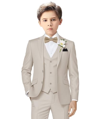 LOPEN STU Jungenanzüge, 3-teilig, formelle Smoking-Anzüge für Jungen, Hochzeit, Ostern, Outfits, Kinderanzug, Kleid, Jacke, Weste, Hose, Set, Light Champagne, 6