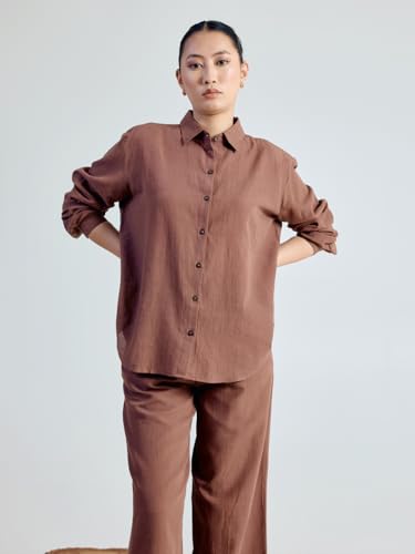 Image of FIORRA Women's Linen-Blend Loose Relaxed Fit Co-Ord Set