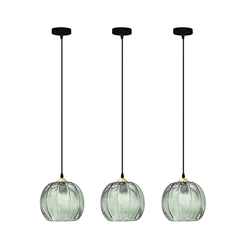 Lampe en verre à rayures vertes suspendue et réglable pour îlot cuisine