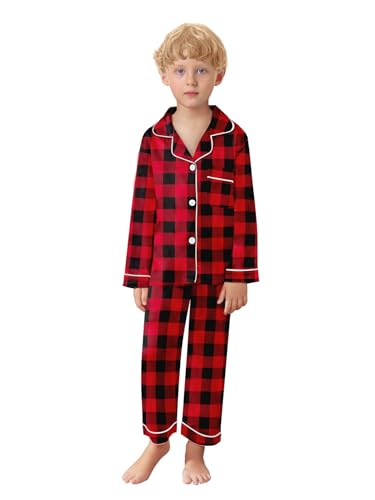 Schbbbta Christmas Family Pajamas Matching Sets Silk Satin Long Sleeve Pj Set Sleepwear Loungewear, Red Black, X-Large3