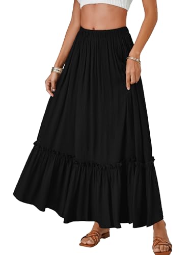 LYANER Women's Maxi Long Skirt High Waist A Line Summer Flowy Ruffle Beach Skirt3