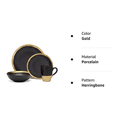Godinger Silver Art 4-Piece Golden Onyx Porcelain Gold And Black Dining Dinner Dinnerware Dinner Set #TOP29
