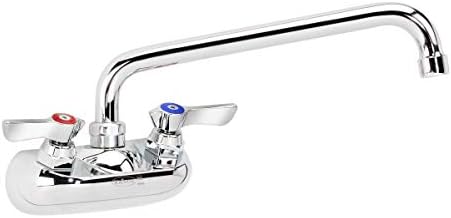 Krowne Wall Mount Kitchen Faucet - Utility Sink 4” Center Mount, 10" Swing Spout, ½” NPT Male Inlet, 2 GPM Flow Rate, Ceramic Valve Chrome Plated Finish, Lever Handle, Silver Series Plumbing