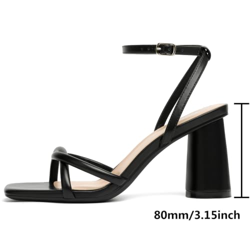 Image of RIBONGZ Block Heels Prom Heeled Sandals for Women Chunky Square Open Toe Strappy High Heels Ankle Strap Wedding Bridal Shoes High Heel Sandals for Party Dress