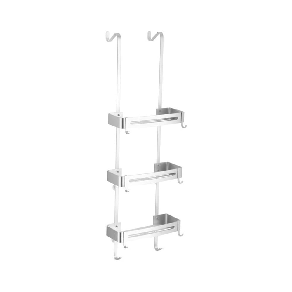 GORTTYEO Bathroom Shelf Decor Hanging Shower Caddy Over The Door 3-Tier Shower Organizer with 8 Hooks No-Drilling Aluminum