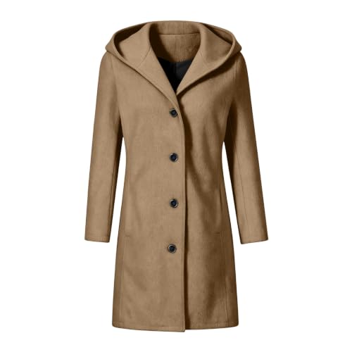 Pea Coats for Women Single Breasted Mid Long Wool Coat Winter Hooded Jacket - image 5