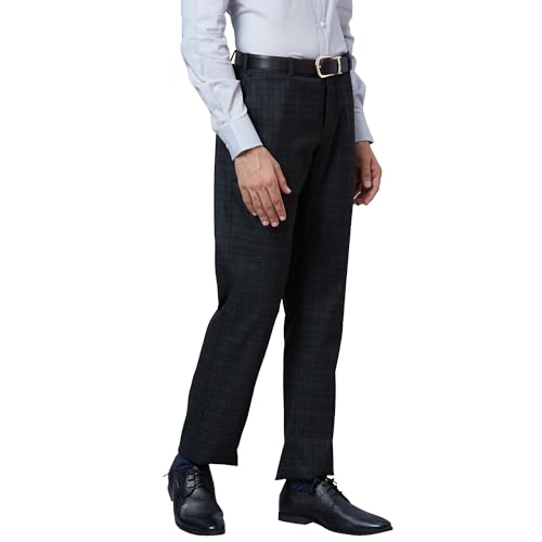 Image of Park Avenue Men Mid Rise Smart Fit Checks Pattern Poly Viscose Blend Pleatless Formal Trouser