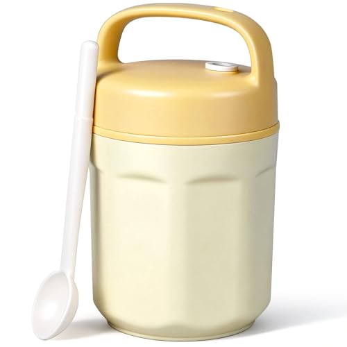 Purilit design Contenitore termico da 20 oz per cibo, ciotola termica con coperchio, per conservare porridge, zuppe, frutta, yogurt e pranzo (giallo)
