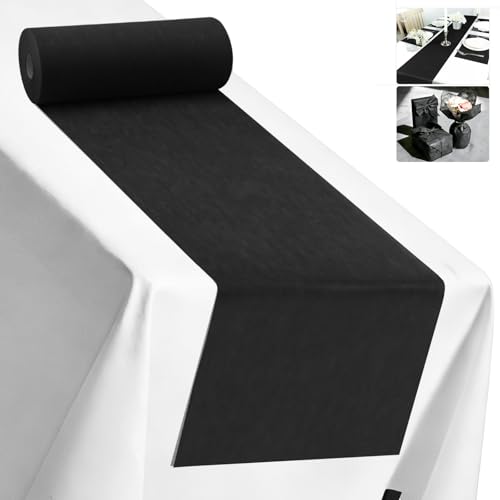 ddckj Vlies Tischläufer Schwarz 30cm x 35m Tischläufer Schwarz Dekoratives Tischband für Taufen Kommunionen Hochzeiten Geburtstage Weihnachten und andere Feierlichkeiten 30g/